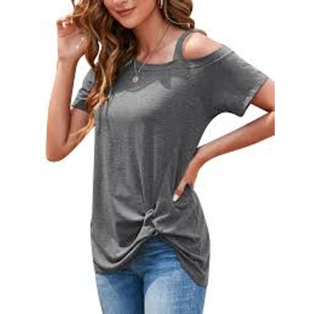 NEW WOMEN'S DARK GRAY ONE COLD SHOULDER TWIST KNOT TUNIC SHIRT SIZE 2XL